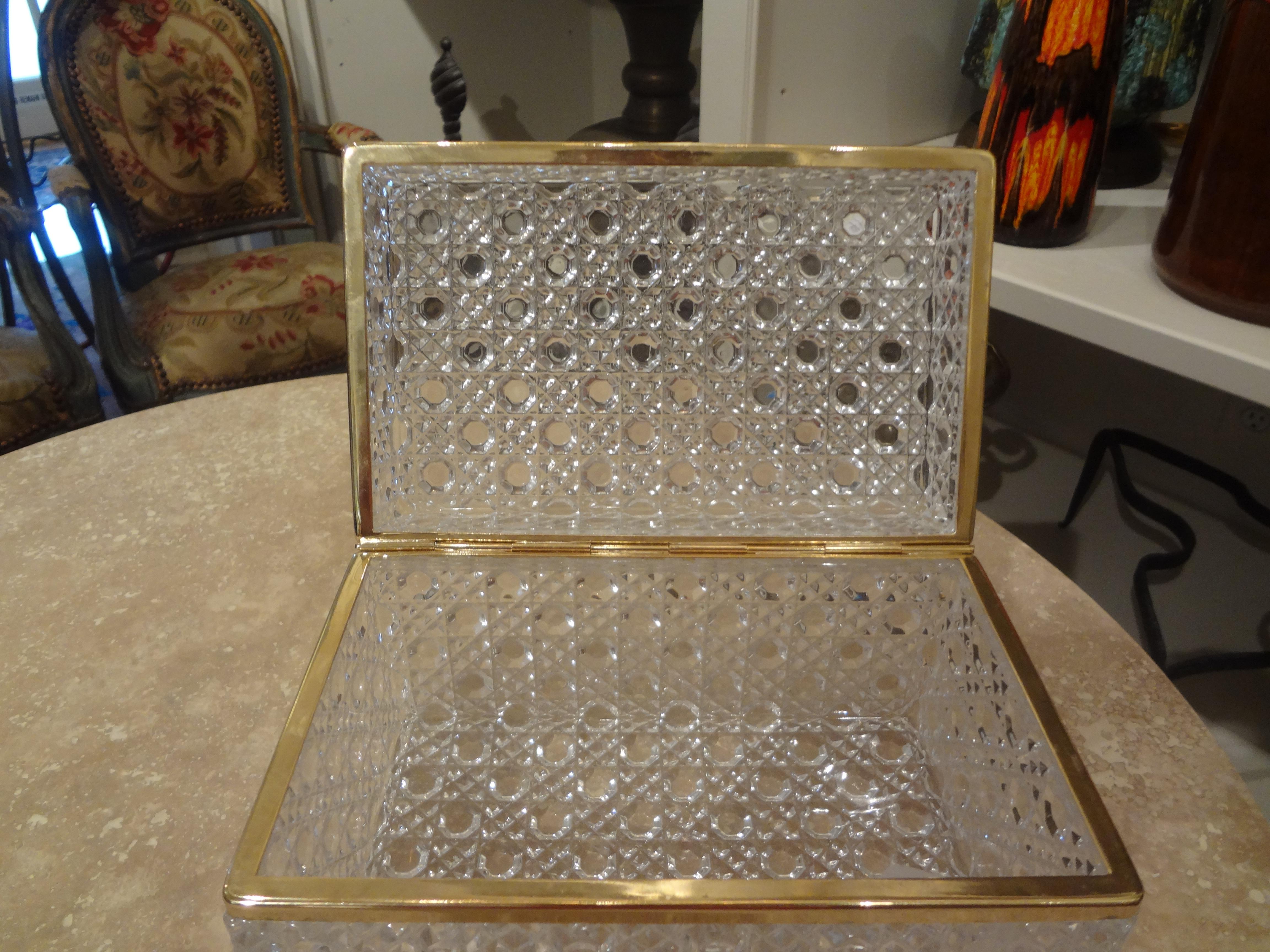 Mid-20th Century Vintage Decorative Glass Box Trimmed in Brass