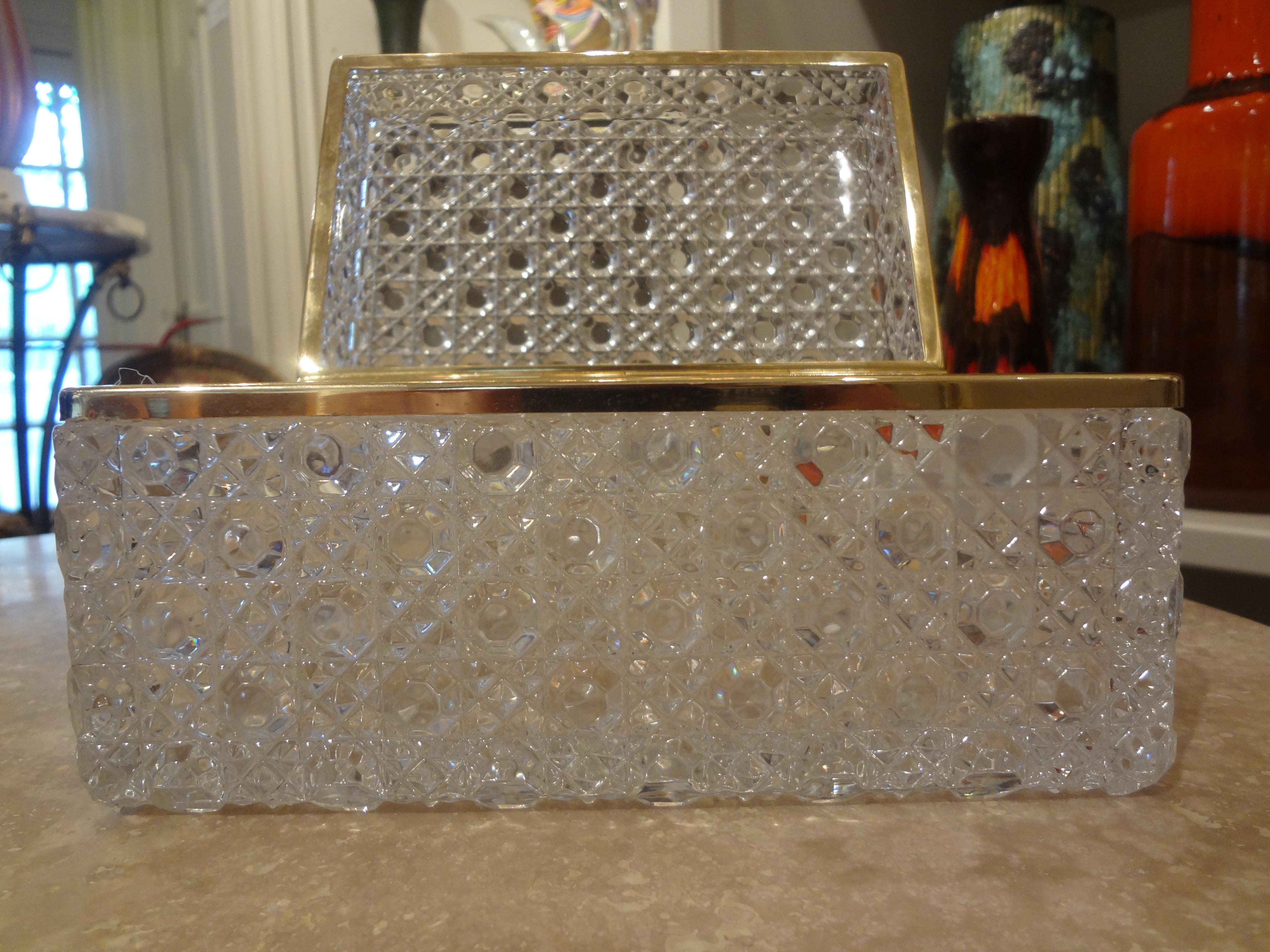 Vintage Decorative Glass Box Trimmed in Brass 2