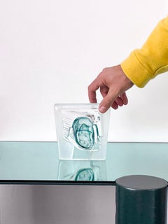 Vintage Decorative Glass Sculpture, Ashtray, Tray, Engraved Profile frosted glas