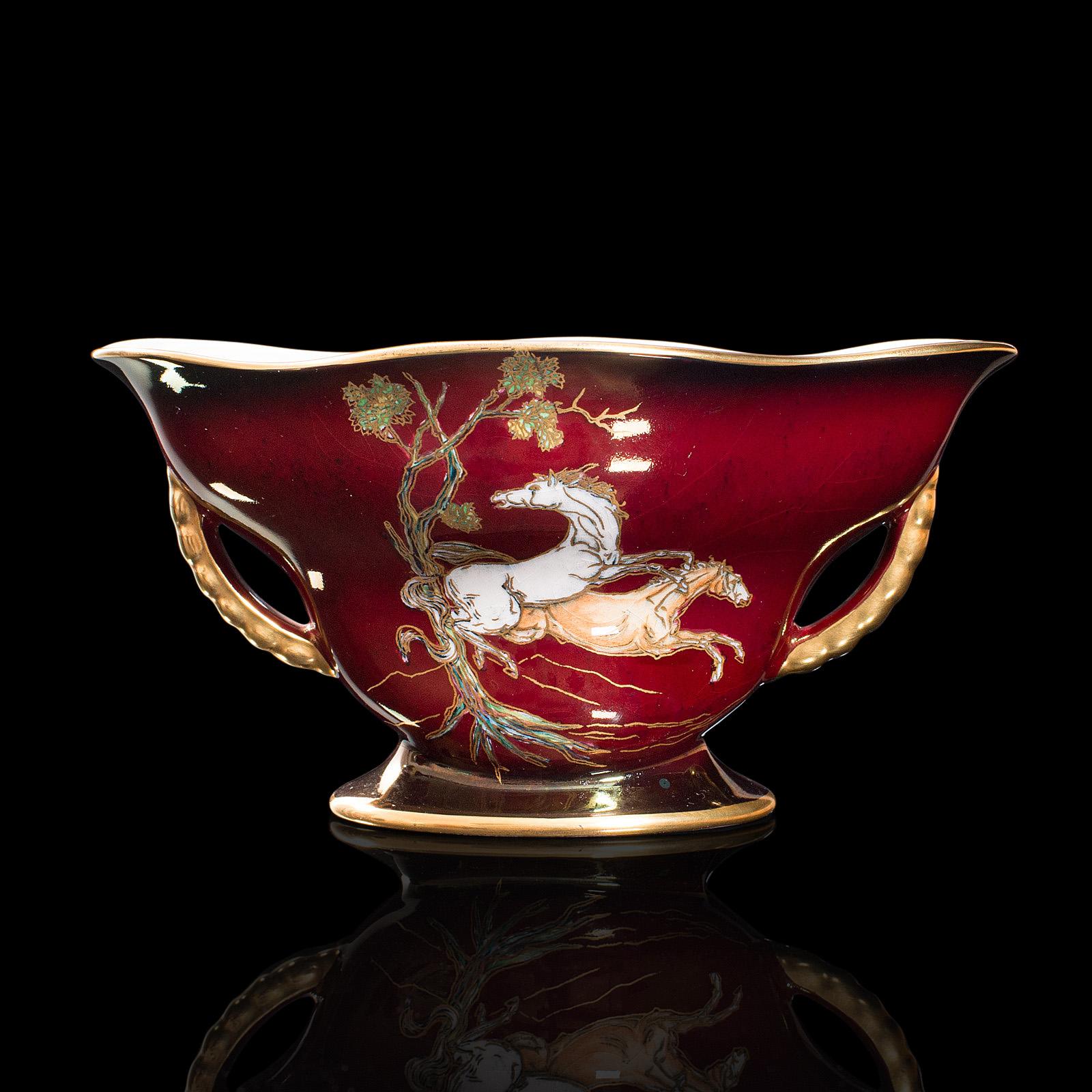 This is a vintage decorative grape dish. An English, ceramic ornamental fruit bowl with lustre finish, dating to the mid 20th century, circa 1950.

Deep red hues and fascinating decoration
Displays a desirable aged patina - presented in very good