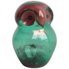 Vintage Decorative Green Thin Glass Owl Sculpture, circa 1960