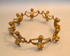 Vintage Decorative Handcrafted Bronze Oval Cherub Table Sculpture or Centerpiece