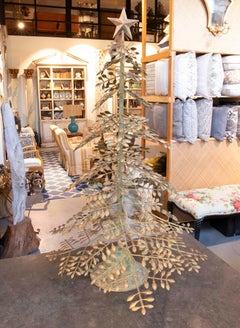 Vintage Decorative Iron Tree with Aged White Finish and Star