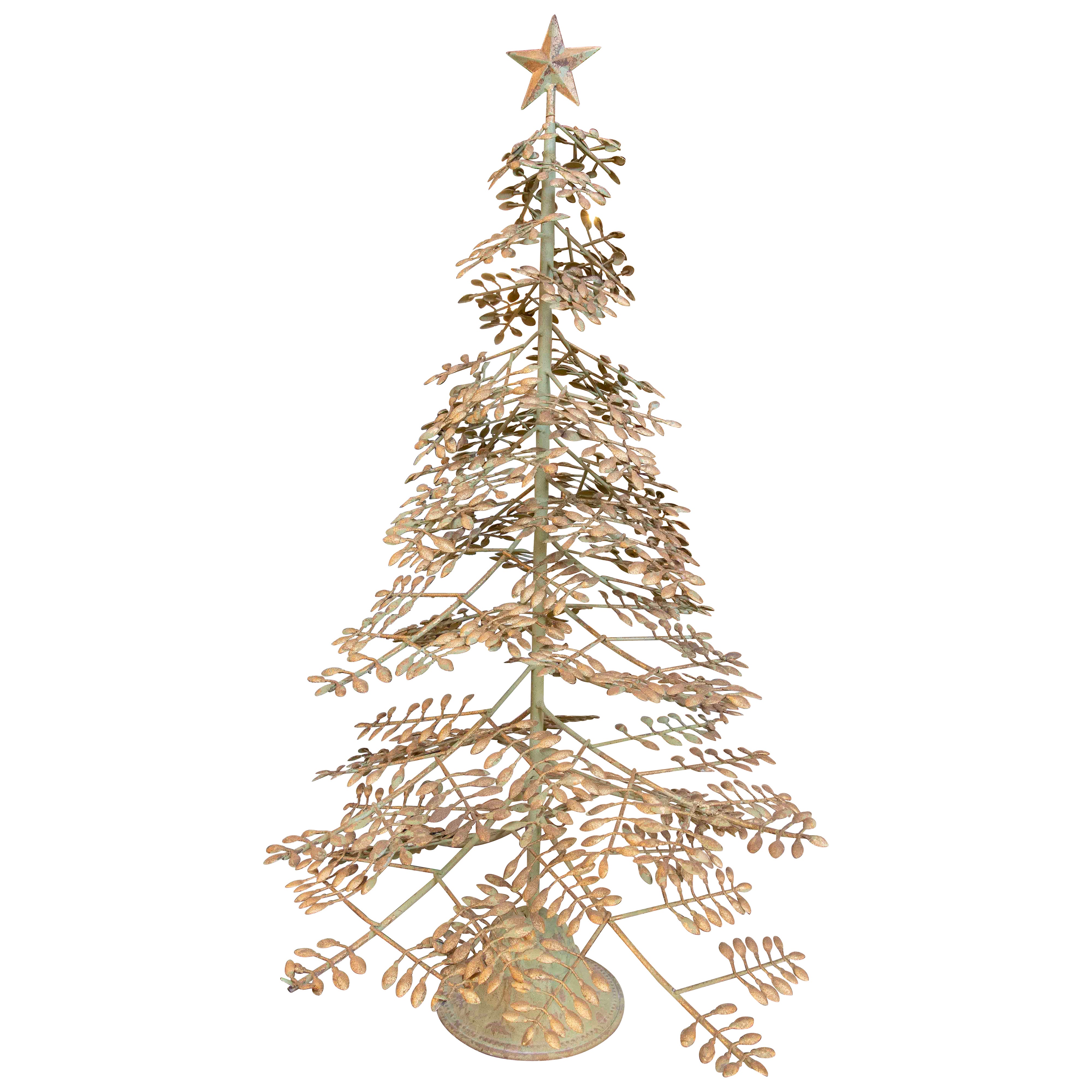 Vintage Decorative Iron Tree with Aged White Finish and Star
