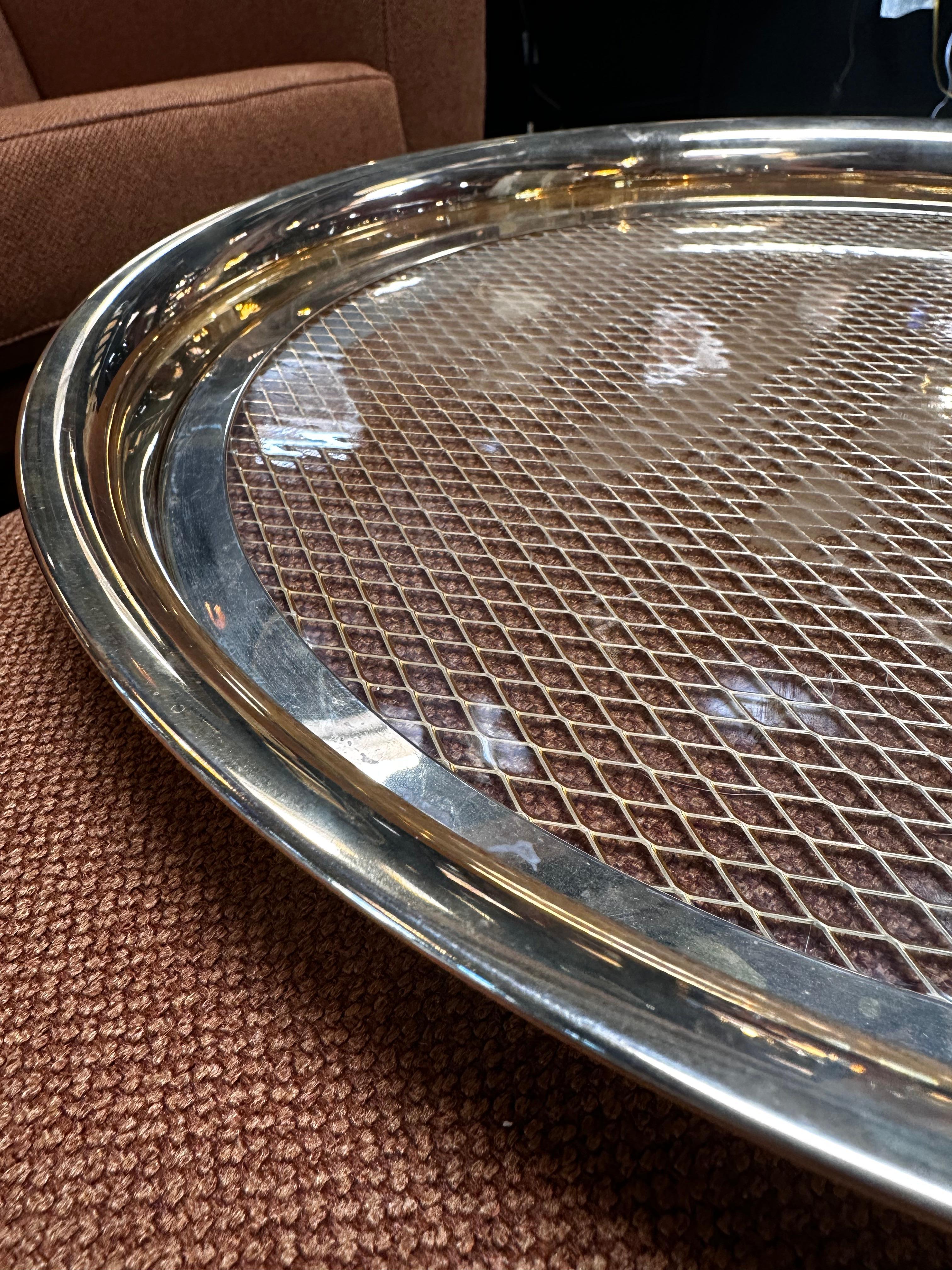 Late 20th Century Vintage Decorative Italian Round Brass and Glass Tray 1980s For Sale
