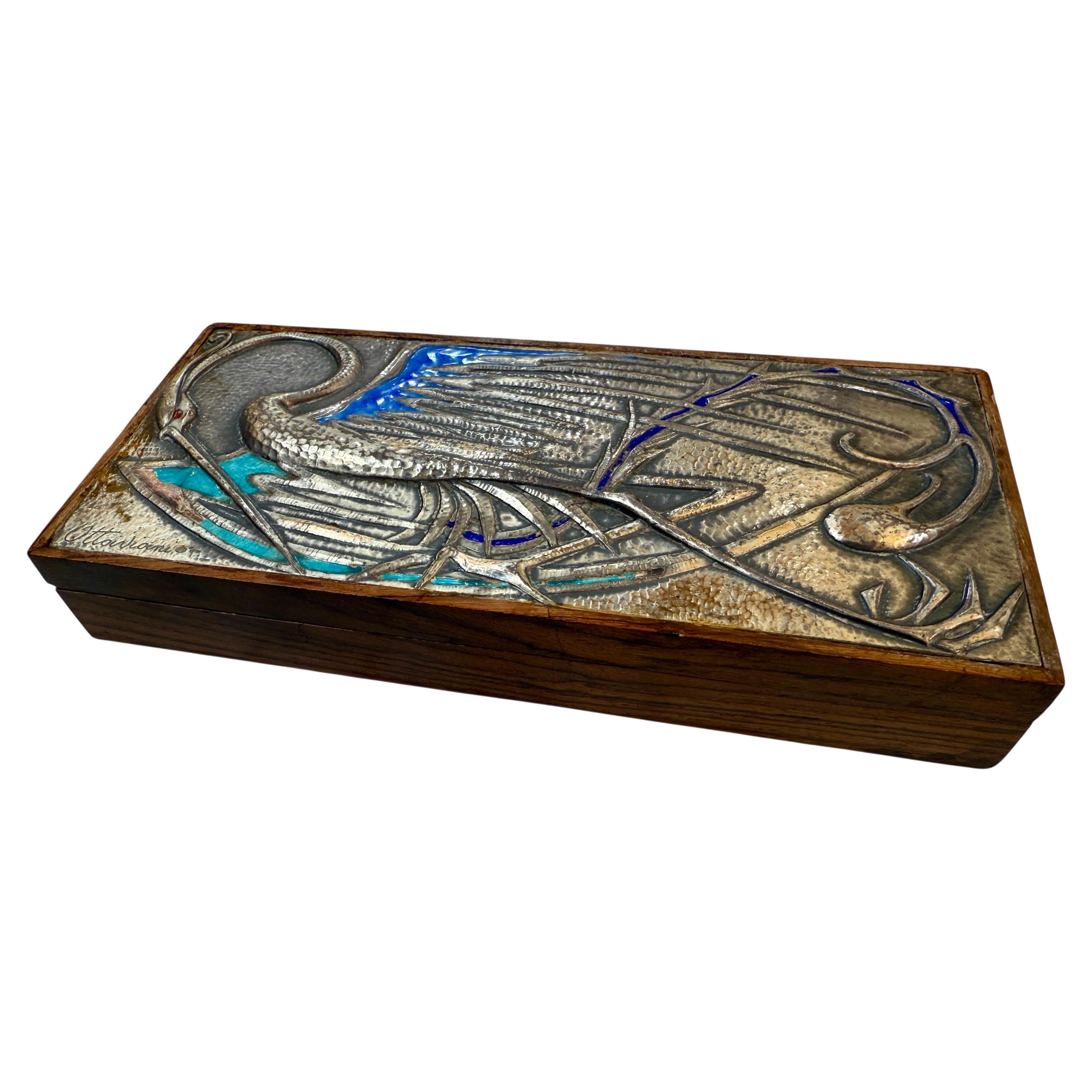 Caja Decorativa de Madera Italiana Vintage Años 70 Firmada