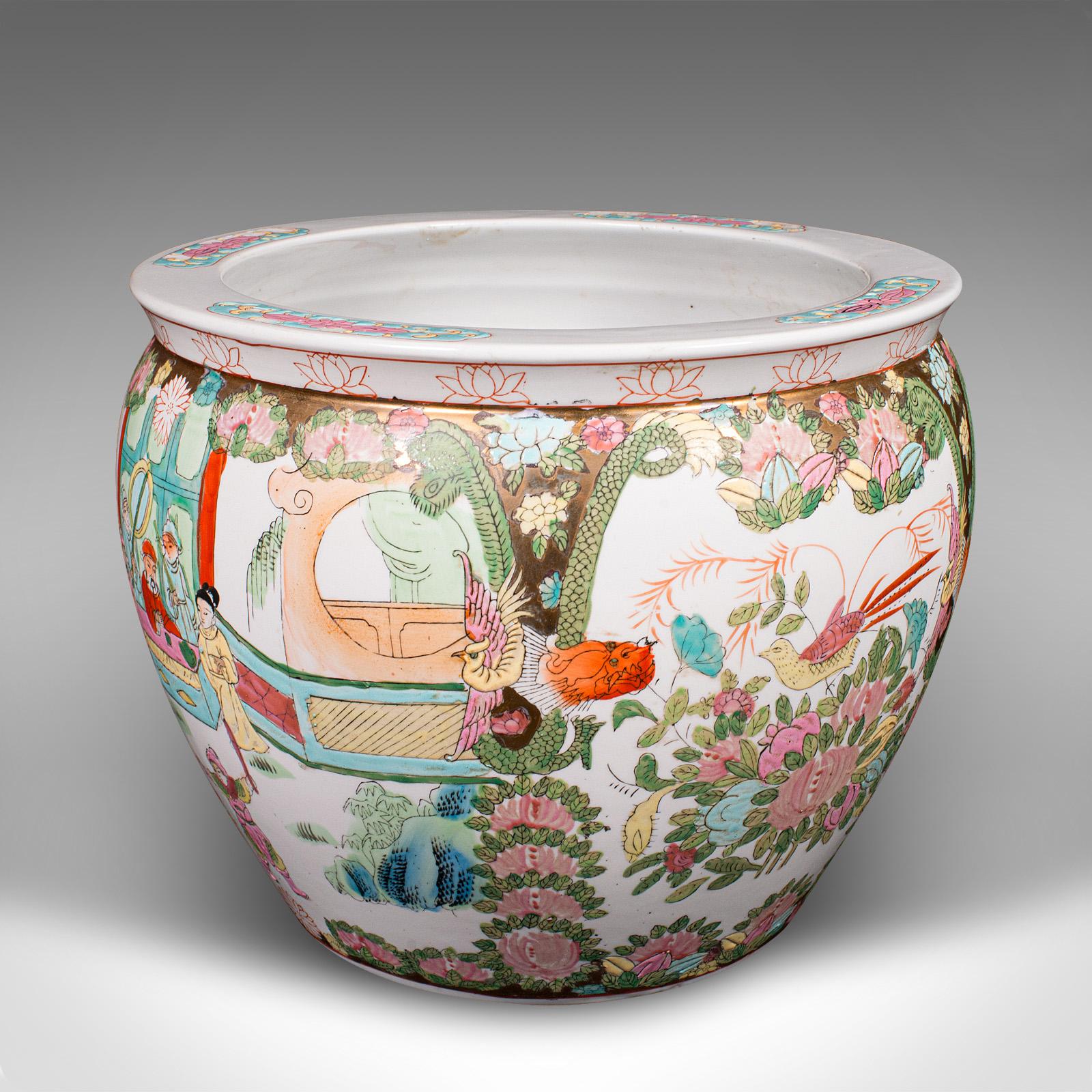 Mid-20th Century Vintage Decorative Jardiniere, Chinese, Ceramic, Fish Bowl Planter, Art Deco For Sale