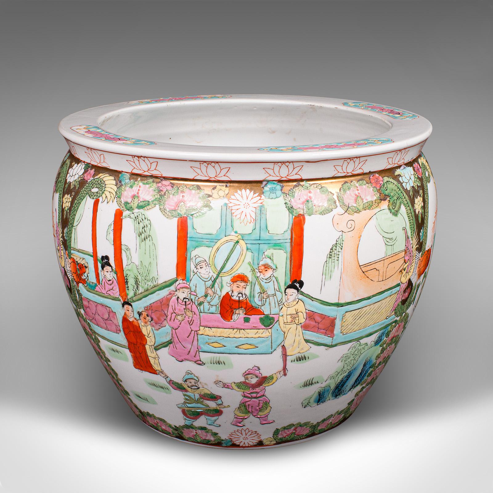 Vintage Decorative Jardiniere, Chinese, Ceramic, Fish Bowl Planter, Art Deco For Sale 1
