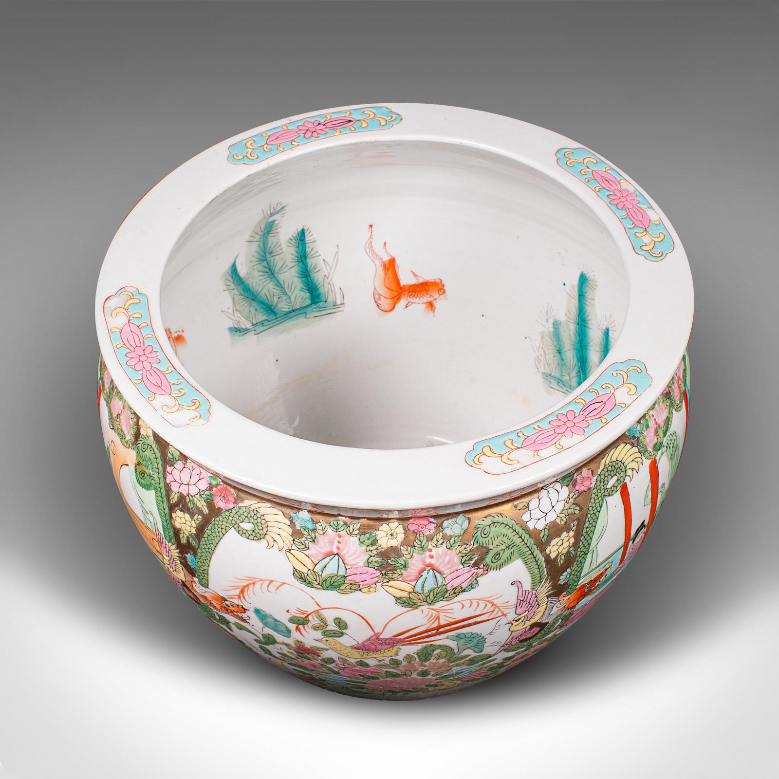Vintage Decorative Jardiniere, Chinese, Ceramic, Fish Bowl Planter, Art Deco For Sale 2