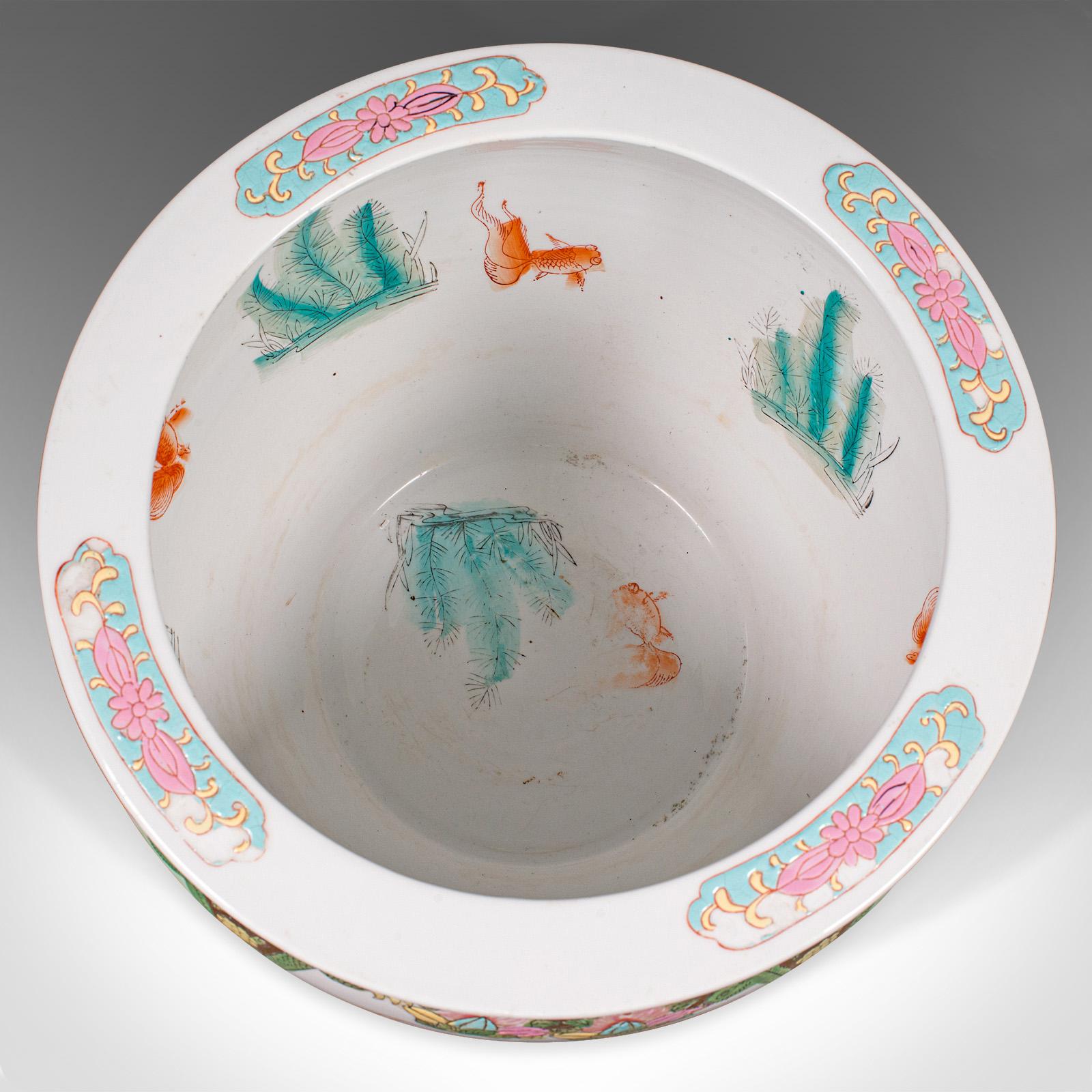Vintage Decorative Jardiniere, Chinese, Ceramic, Fish Bowl Planter, Art Deco For Sale 4
