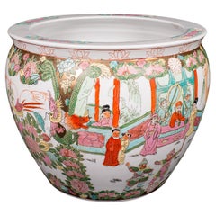 Dekorative Vintage-Jardinière, Chinesisch, Keramik, Fischschalen-Pflanzgefäß, Art déco