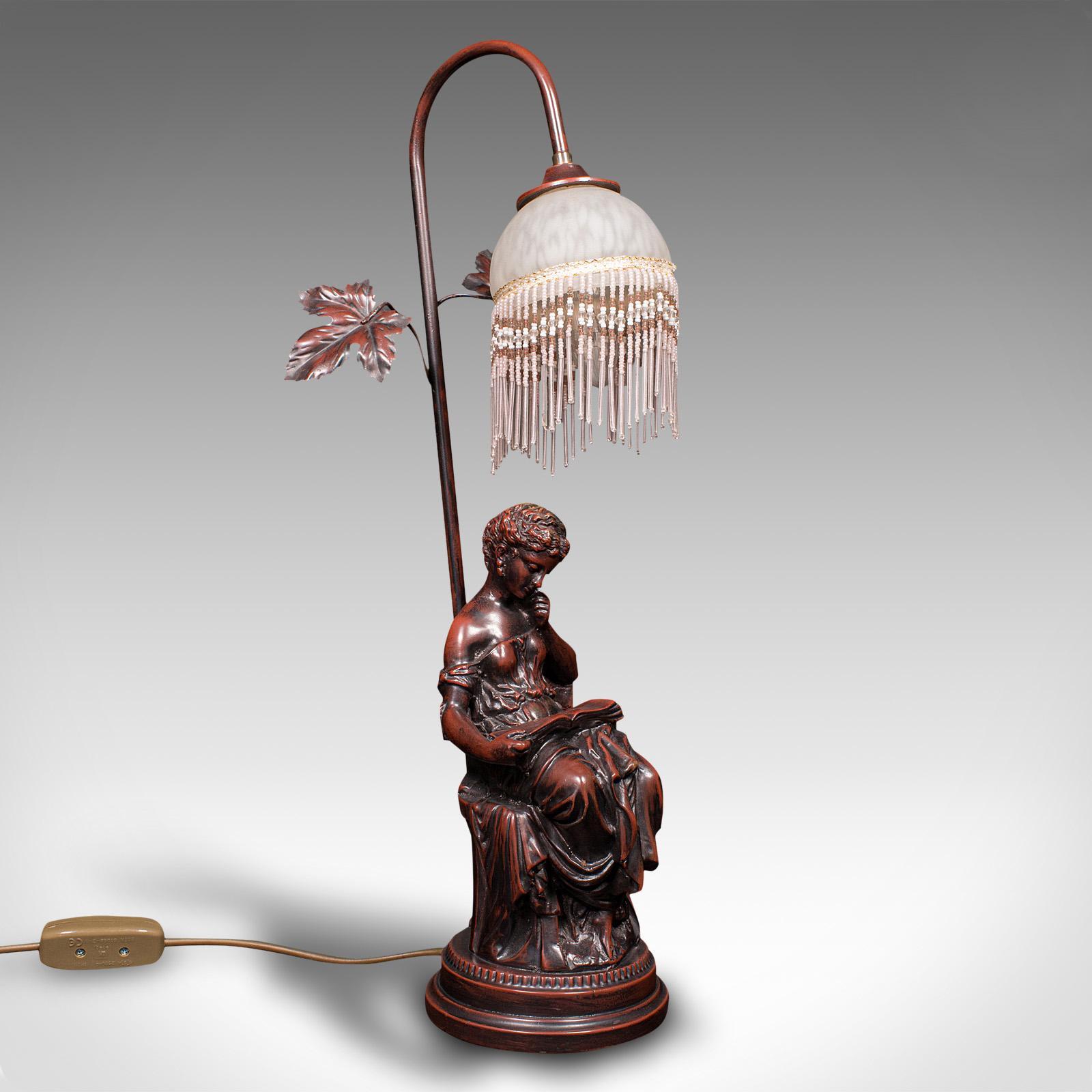 This is a vintage decorative lamp. A French, bronzed composite female figural table light in Art Nouveau revival taste, dating to the late 20th century, circa 1980.

Traditional sensual charm to this distinctive table lamp
Displays a desirable
