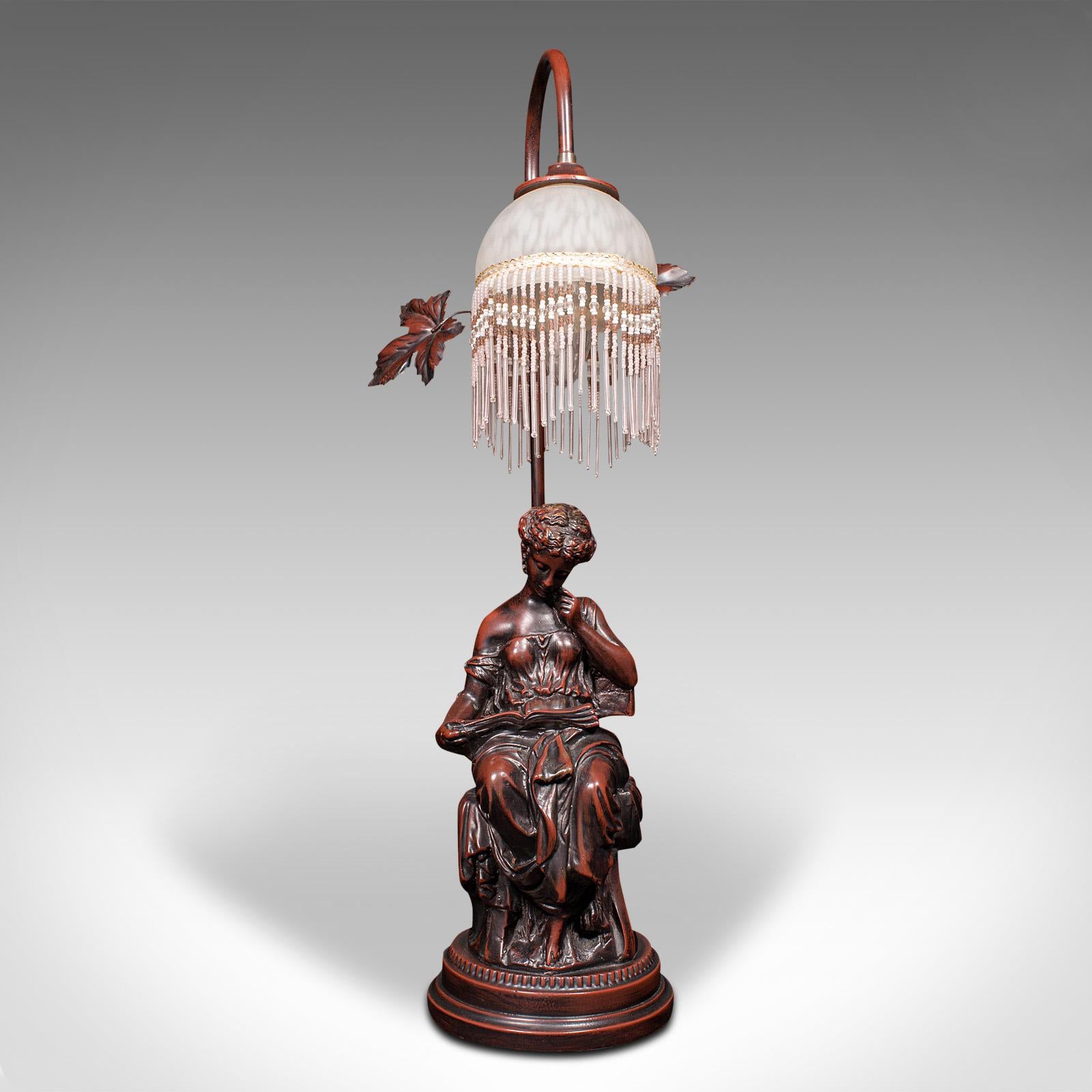 British Vintage Decorative Lamp, French, Bronzed, Figural Light, Art Nouveau Revival For Sale