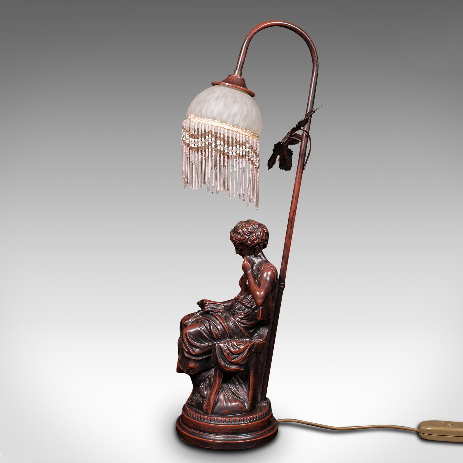 Metal Vintage Decorative Lamp, French, Bronzed, Figural Light, Art Nouveau Revival For Sale