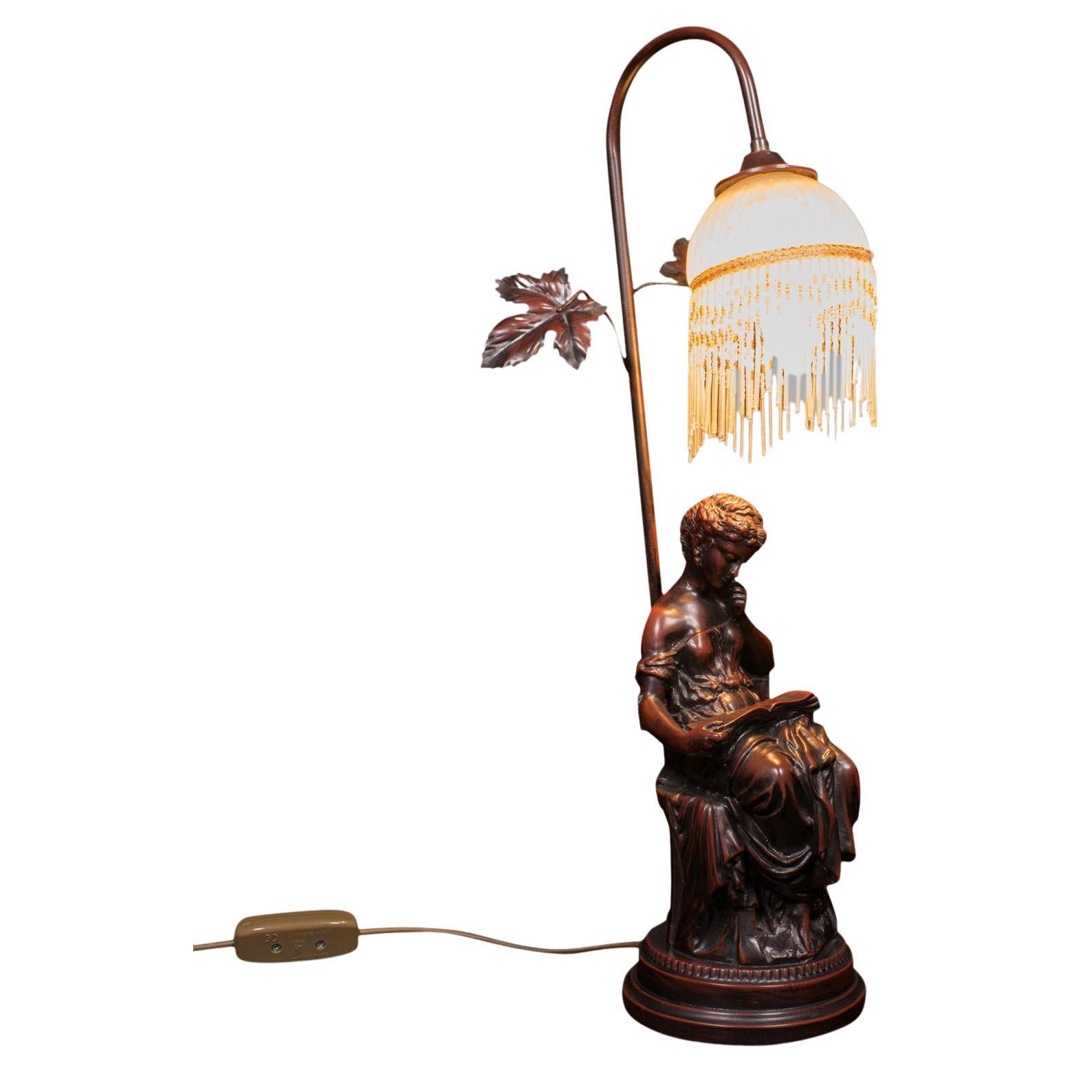 Vintage Decorative Lamp, French, Bronzed, Figural Light, Art Nouveau Revival For Sale
