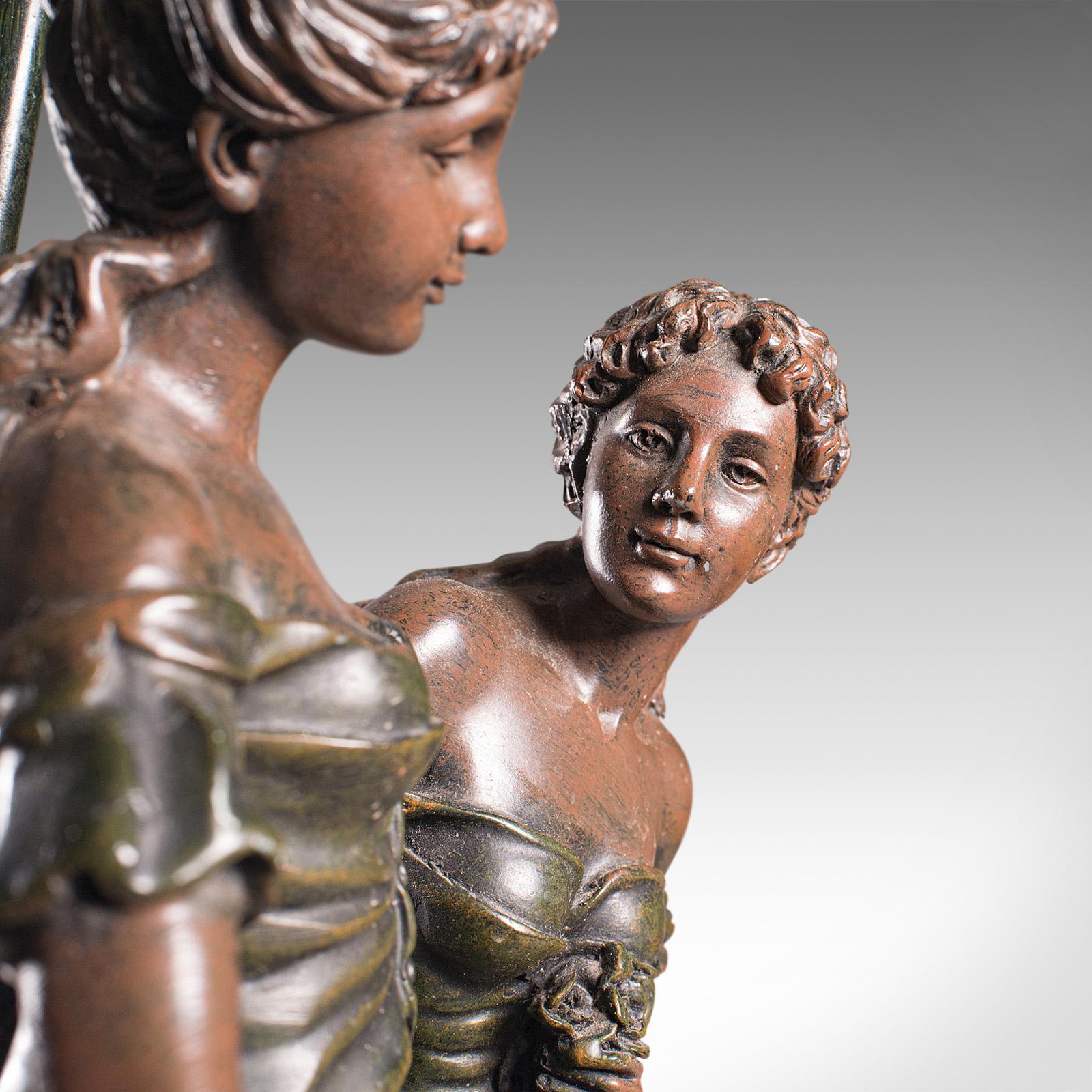 Vintage Decorative Lamp, French, Spelter Bronze, Female, Figures, Table Light 5
