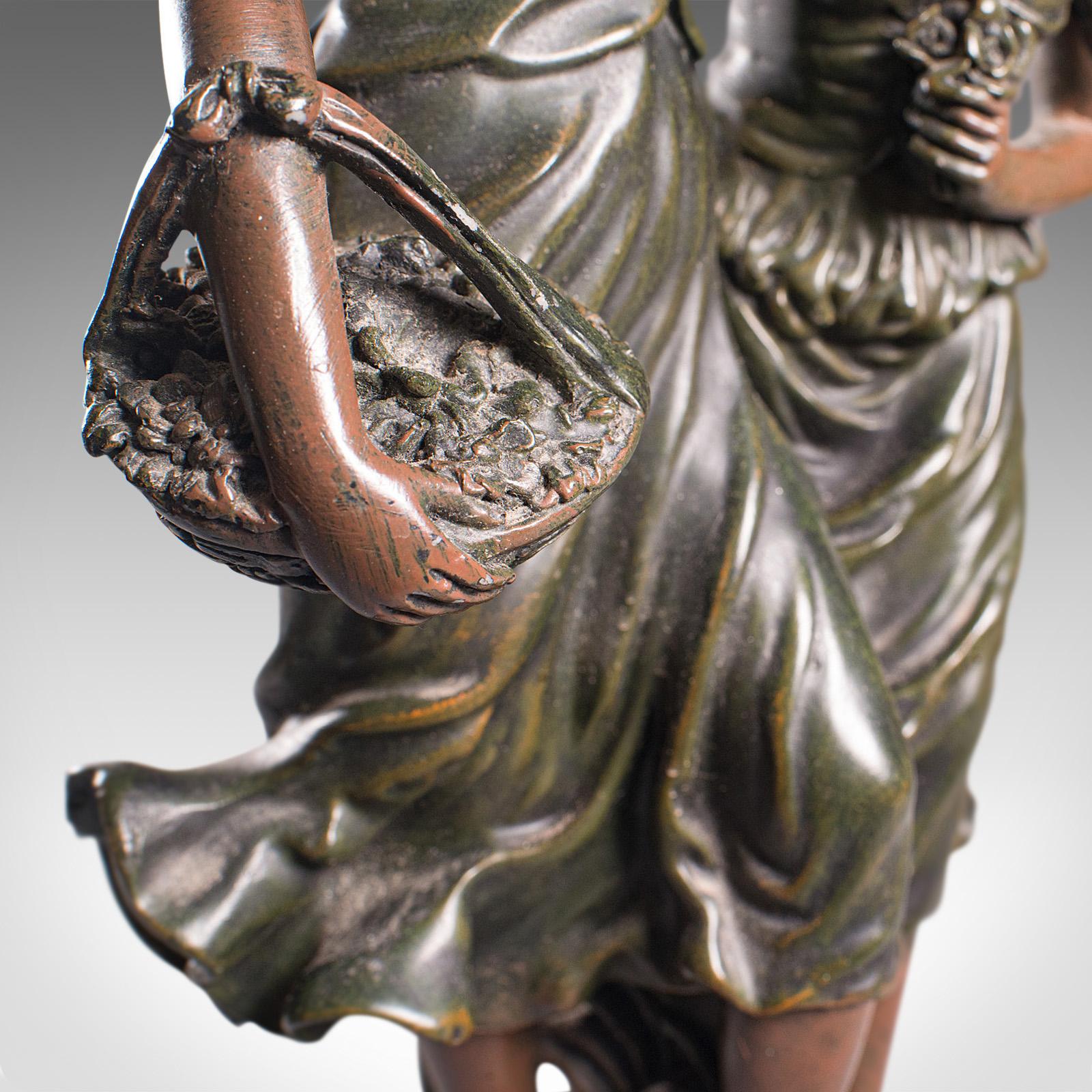 Vintage Decorative Lamp, French, Spelter Bronze, Female, Figures, Table Light 6