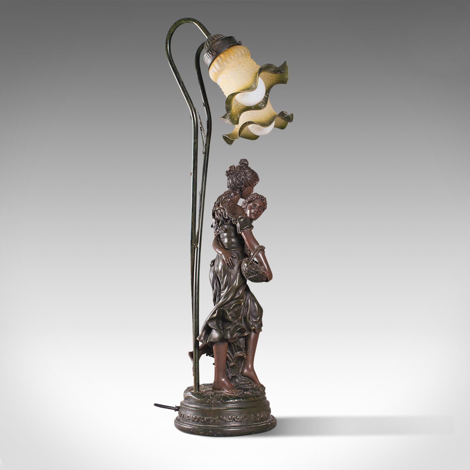 Vintage Decorative Lamp, French, Spelter Bronze, Female, Figures, Table Light In Good Condition In Hele, Devon, GB