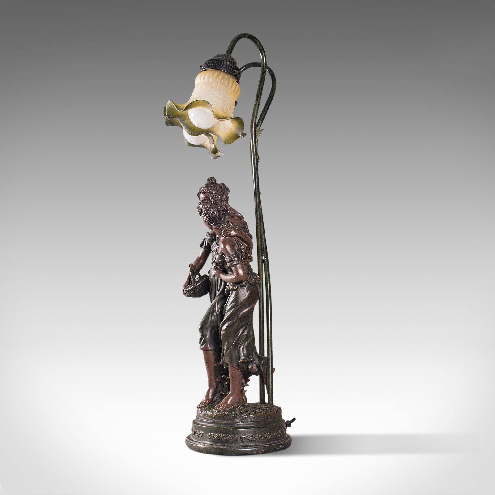 20th Century Vintage Decorative Lamp, French, Spelter Bronze, Female, Figures, Table Light