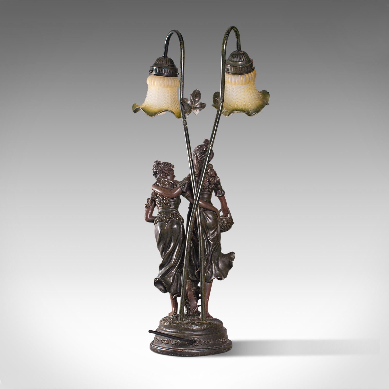 Vintage Decorative Lamp, French, Spelter Bronze, Female, Figures, Table Light 1