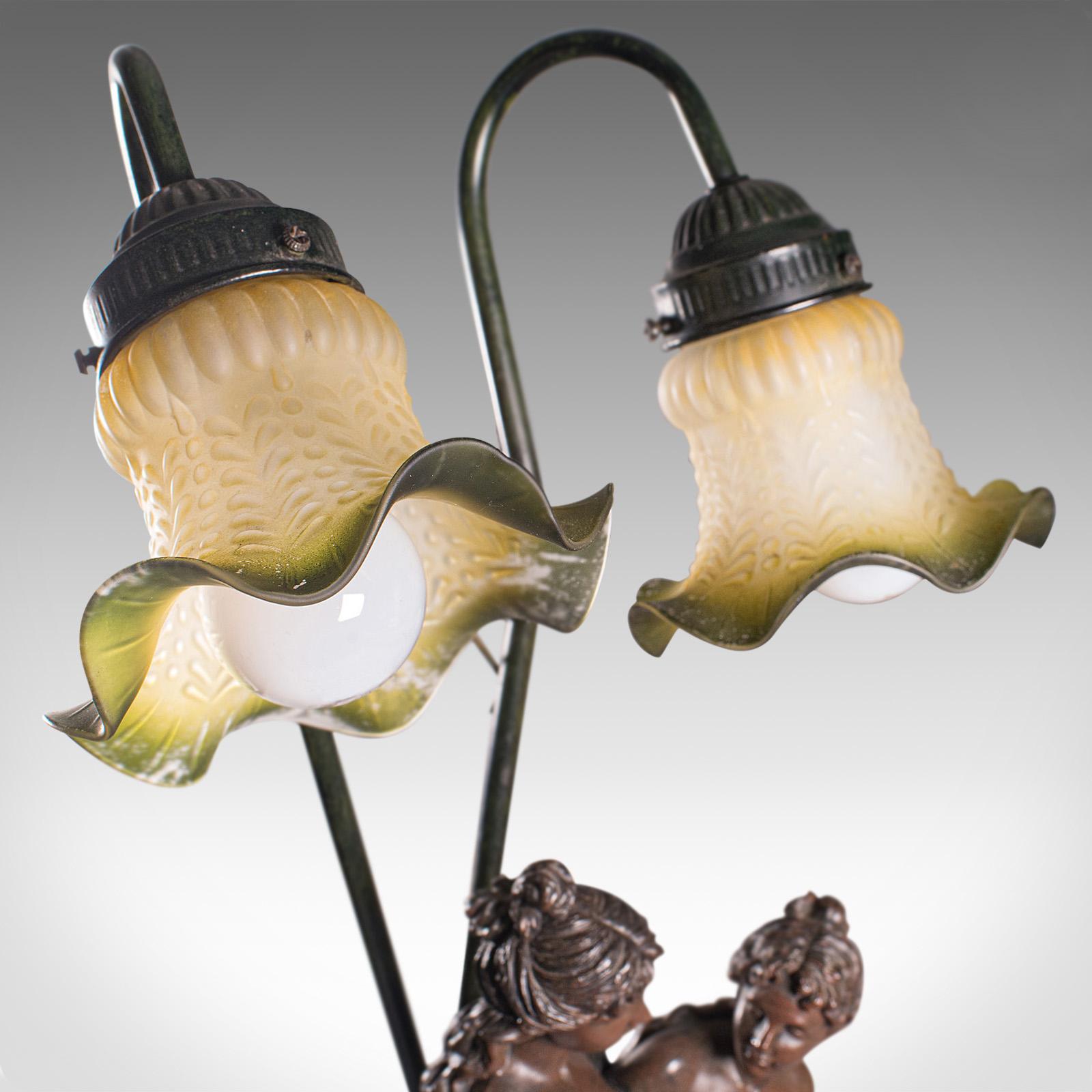 Vintage Decorative Lamp, French, Spelter Bronze, Female, Figures, Table Light 2