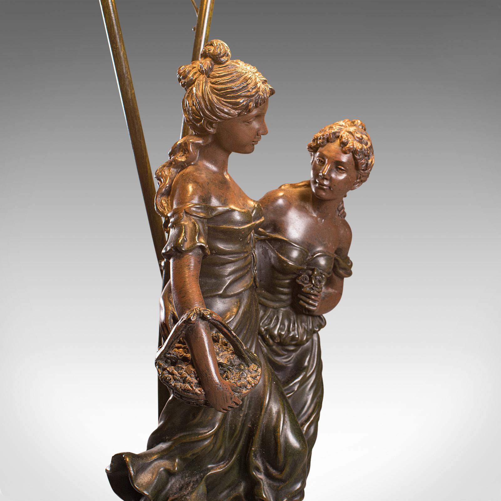Vintage Decorative Lamp, French, Spelter Bronze, Female, Figures, Table Light 3