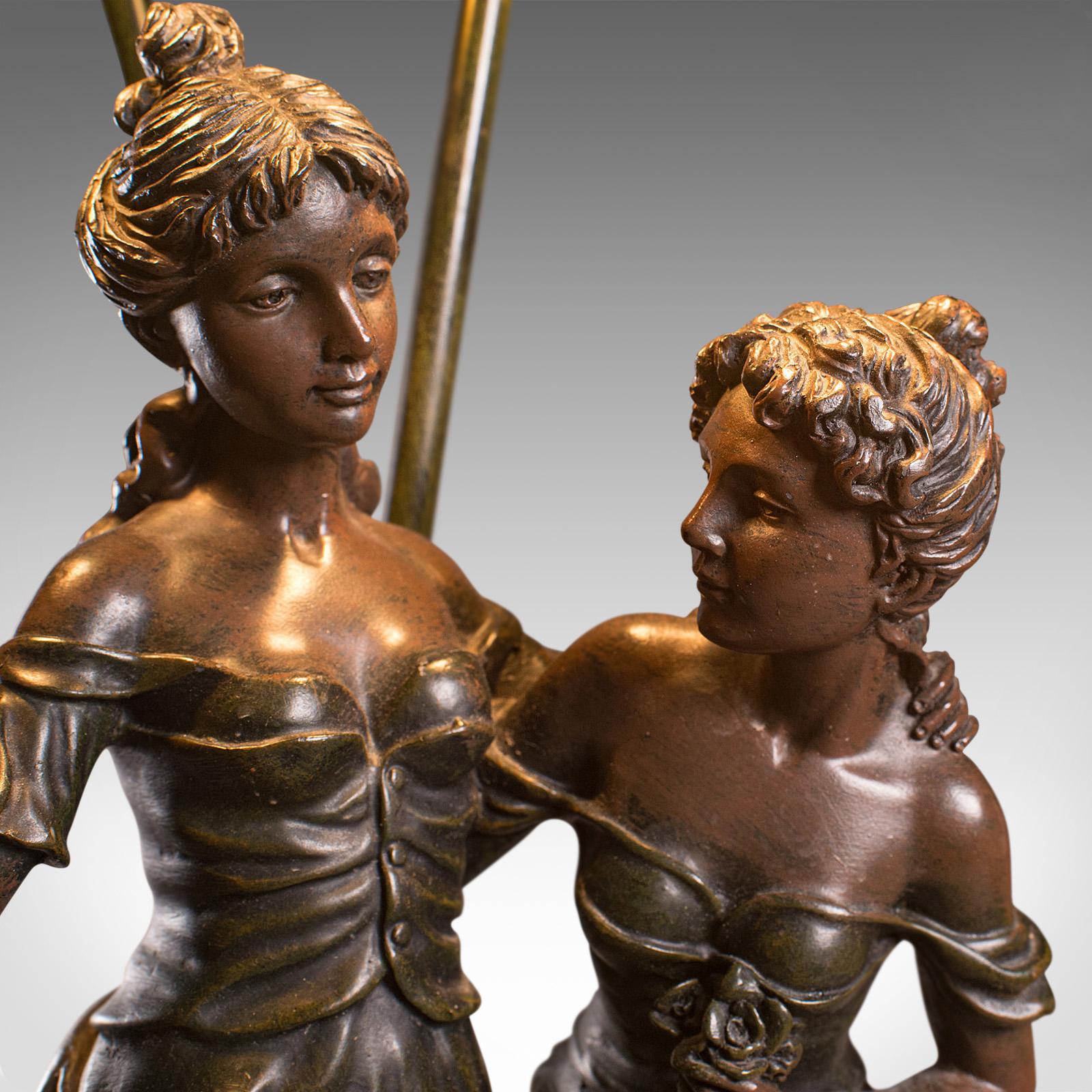 Vintage Decorative Lamp, French, Spelter Bronze, Female, Figures, Table Light 4