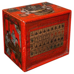 Valigetta decorativa vintage per il Mahjong, orientale, laccata, scatola da gioco, Art Deco, C.1940
