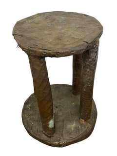 Vintage Decorative Metal-Clad Stool or Pedestal with Hand-Tacked Surface.