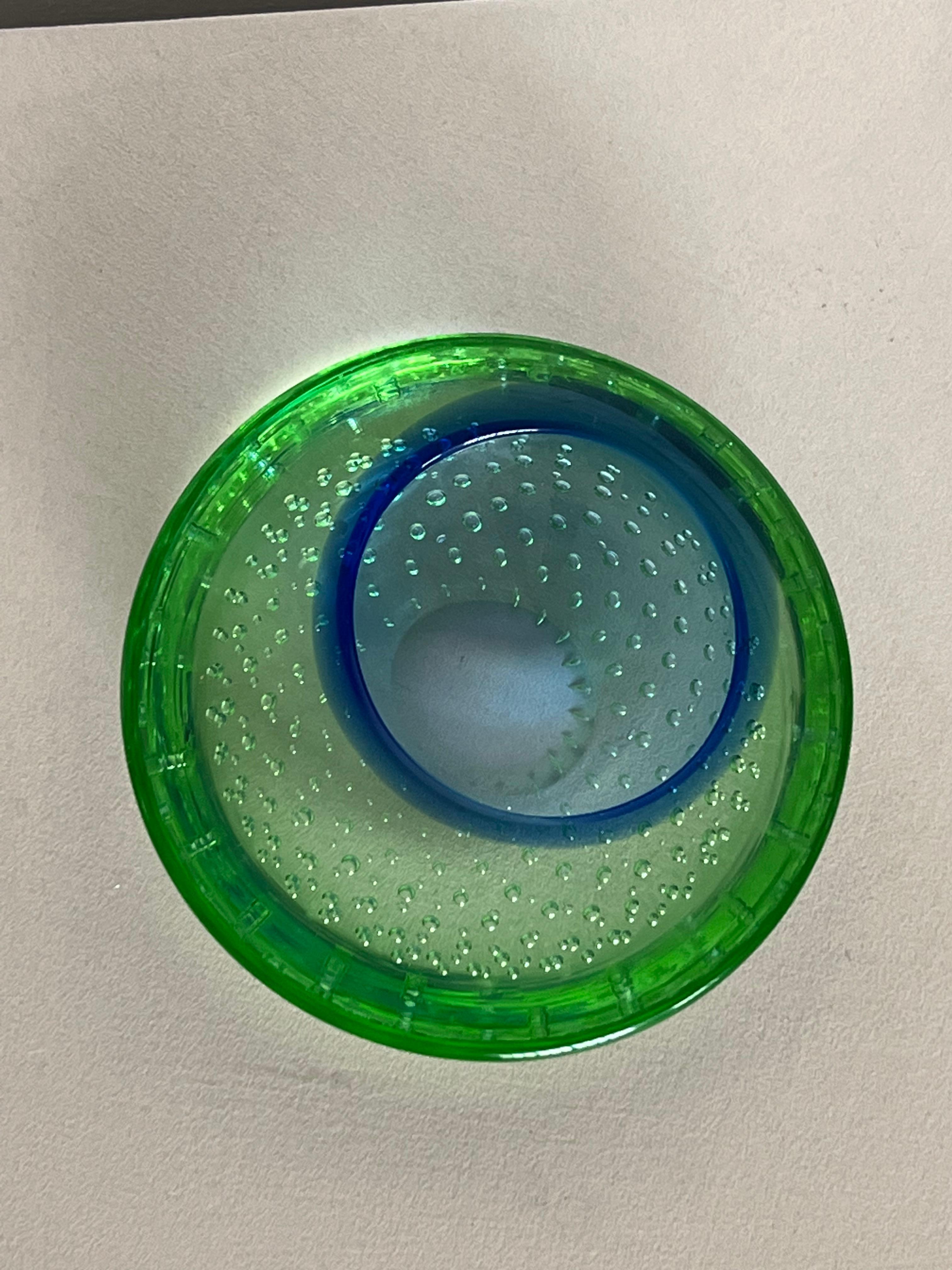 Italian Vintage decorative Murano bowl/ashtray in green and blue “Sommerso” glass  For Sale
