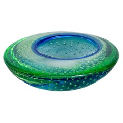 Vintage decorative Murano bowl/ashtray in green and blue “Sommerso” glass 