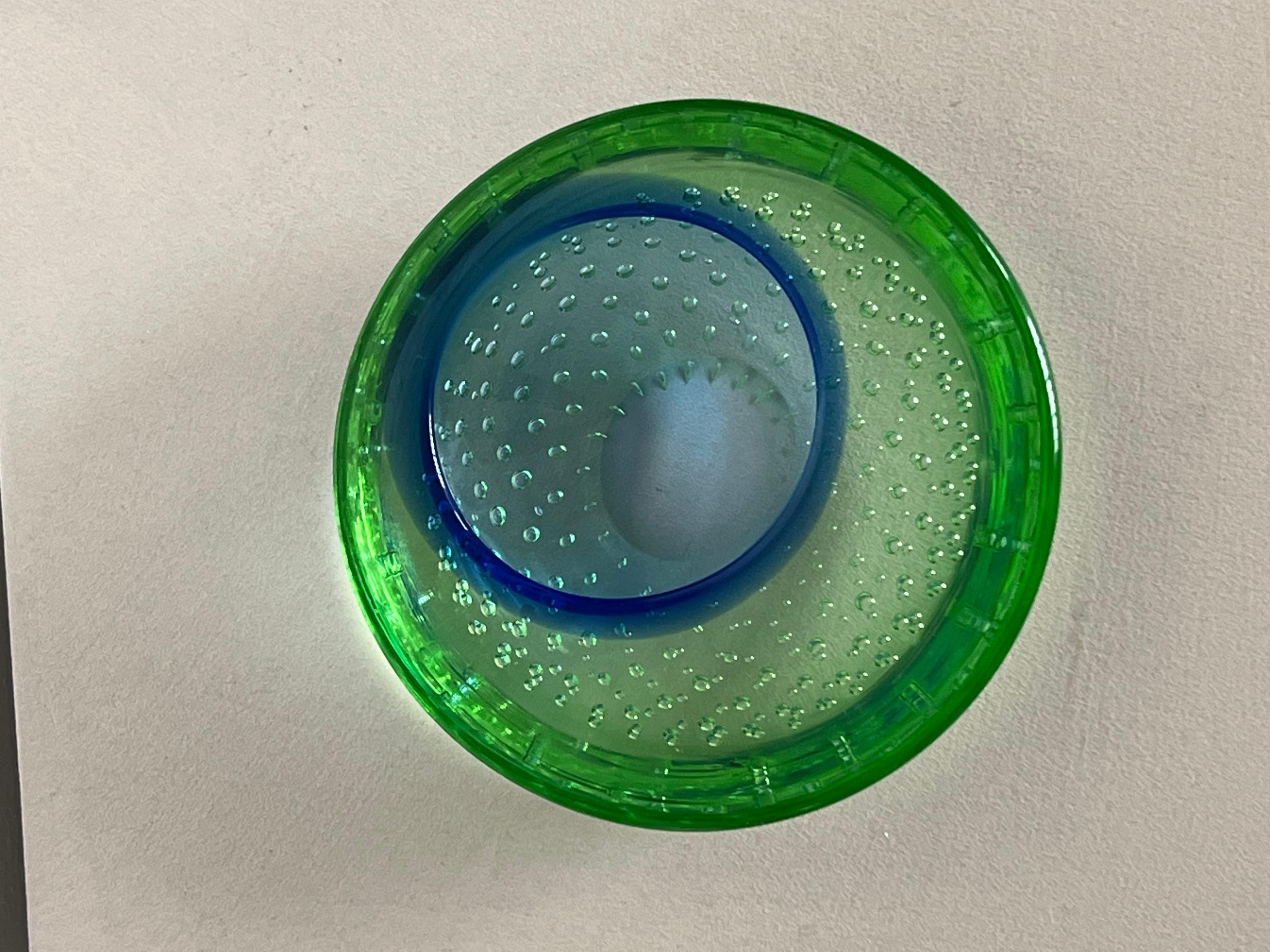 Vintage decorative Murano “Sommerso” bowl/ashtray in green and blue  glass For Sale 2