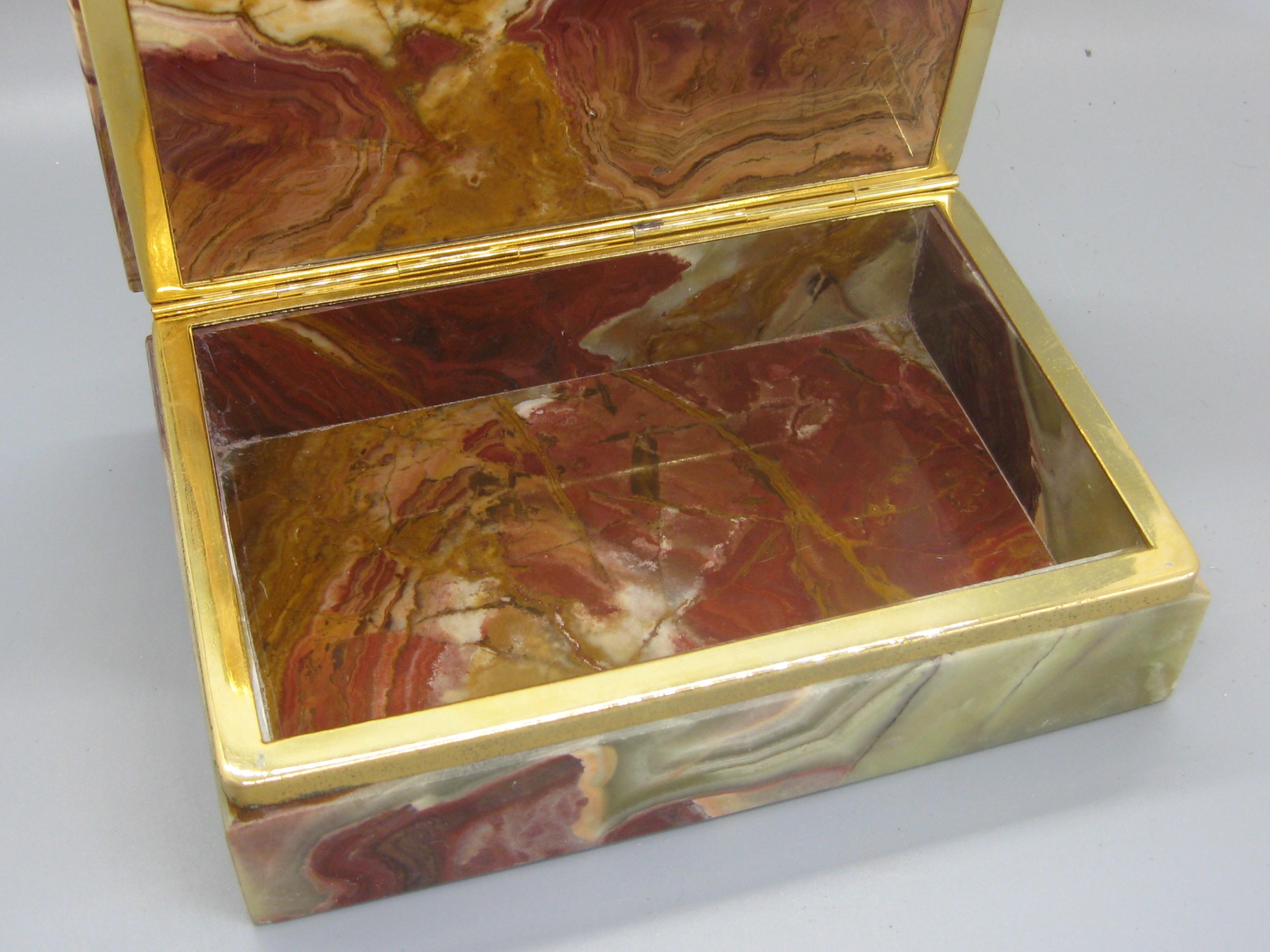 Vintage Decorative Natural Onyx Stone and Brass Desk Stash Jewelry Trinket Box 5