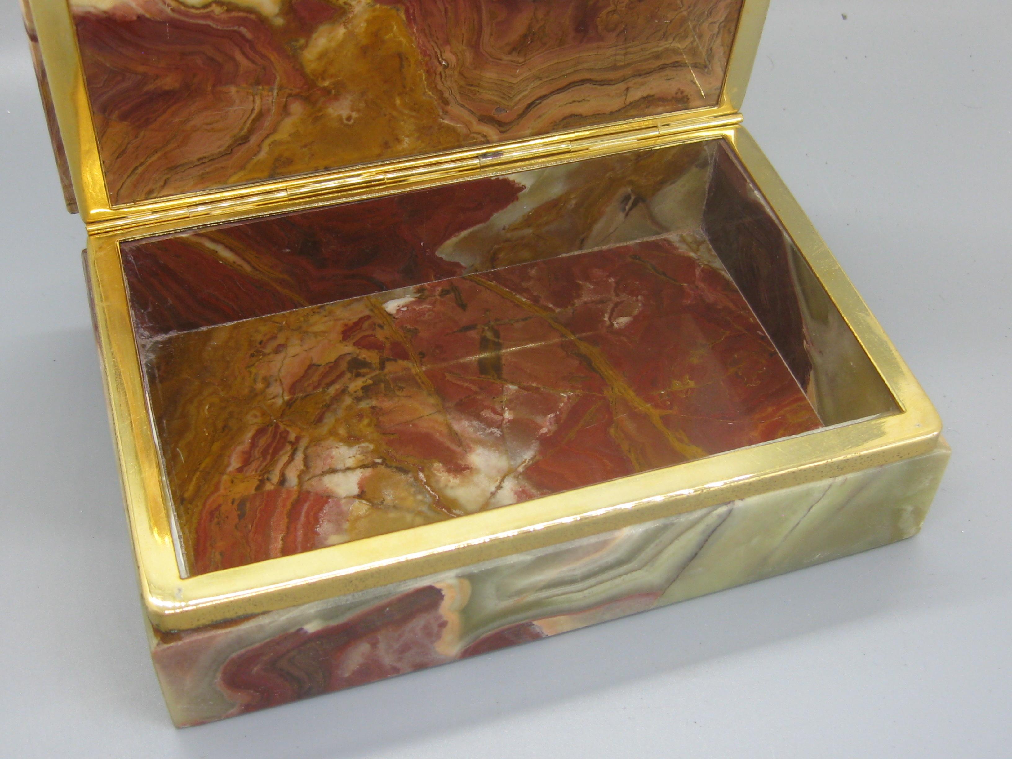 Vintage Decorative Natural Onyx Stone and Brass Desk Stash Jewelry Trinket Box 6