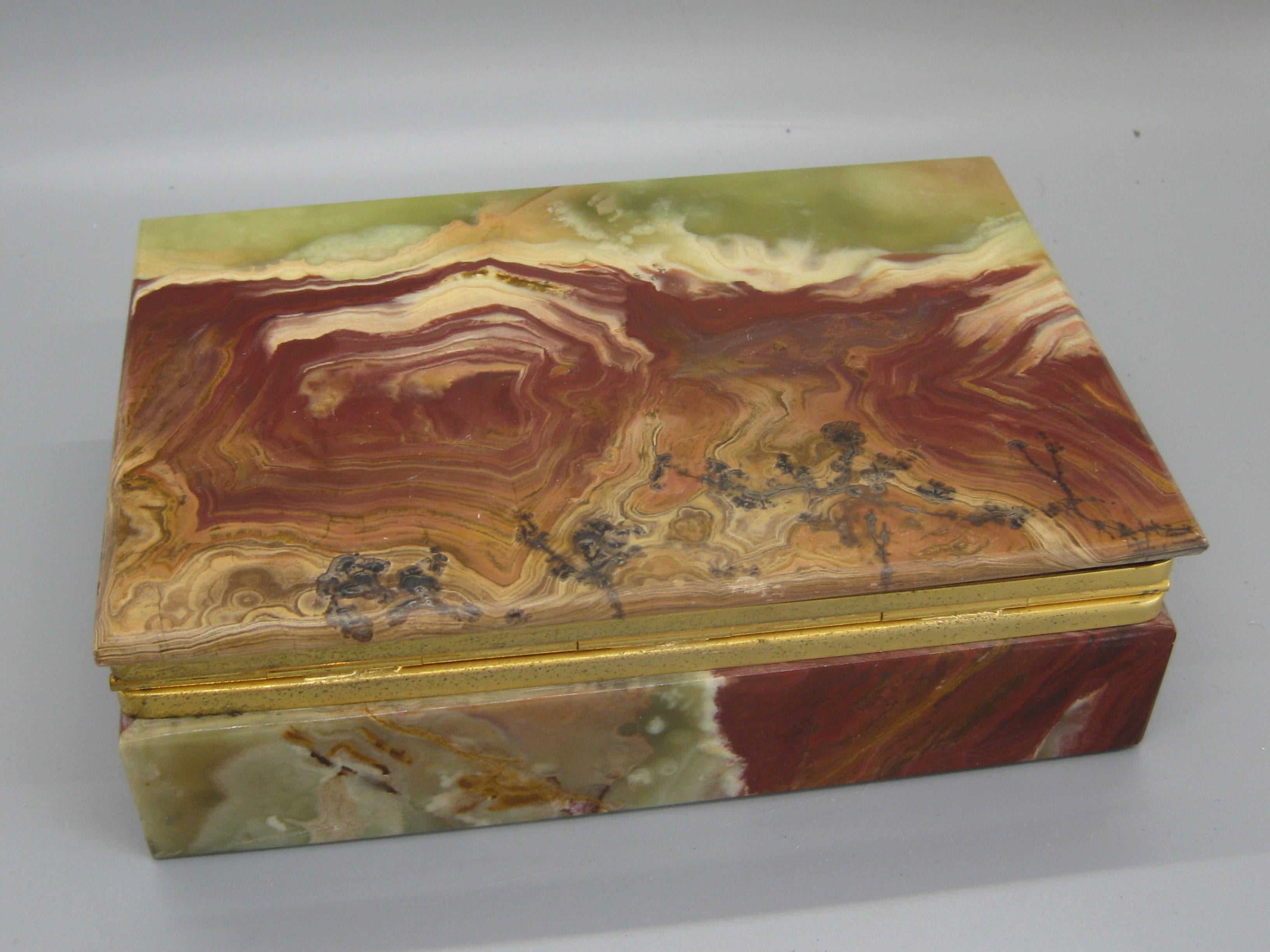 20th Century Vintage Decorative Natural Onyx Stone and Brass Desk Stash Jewelry Trinket Box