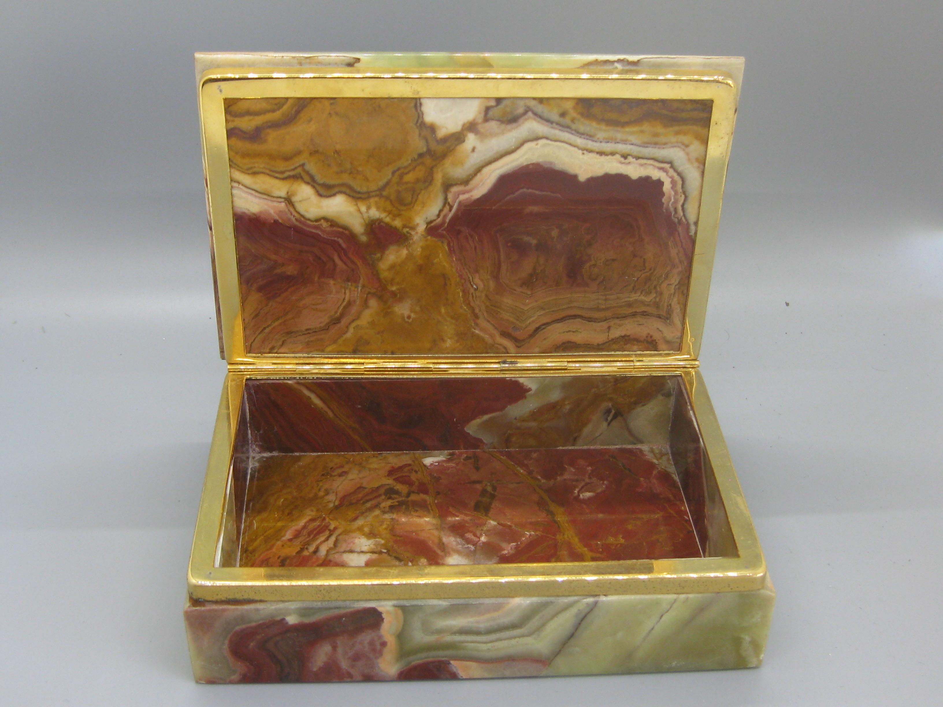 Vintage Decorative Natural Onyx Stone and Brass Desk Stash Jewelry Trinket Box 2