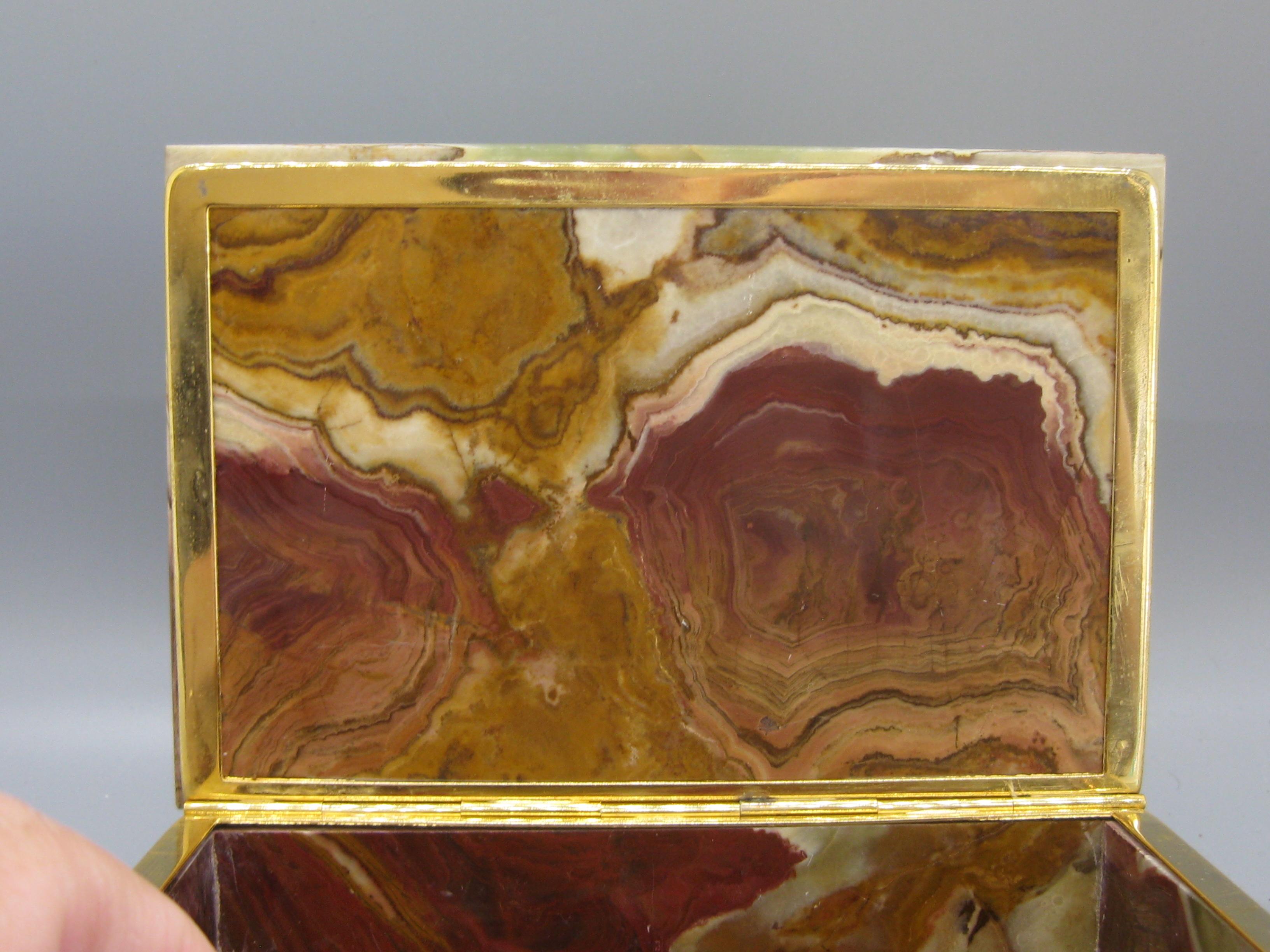 Vintage Decorative Natural Onyx Stone and Brass Desk Stash Jewelry Trinket Box 3