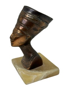 Vintage Decorative Nefertiti Egyptian Queen Bust Statue on Marble Base