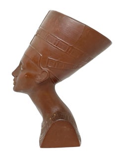 Vintage Decorative Nefertiti Egyptian Queen Earthenware Bust Statue German 1960s