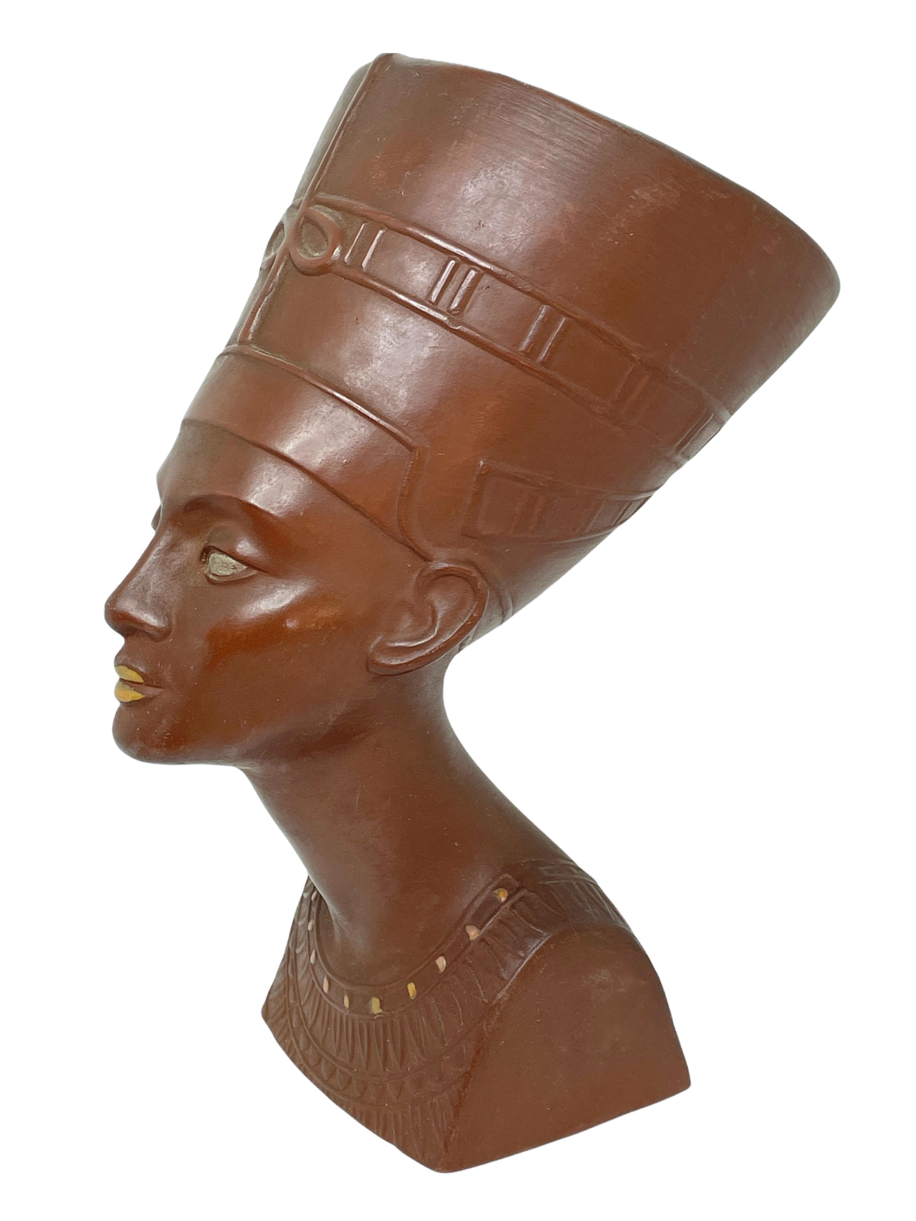 Mid-Century Modern Vintage Decorative Nefertiti Egyptian Queen Earthenware Bust Statue German 1960s