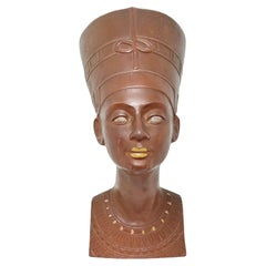 Vintage Decorative Nefertiti Egyptian Queen Earthenware Bust Statue German 1960s