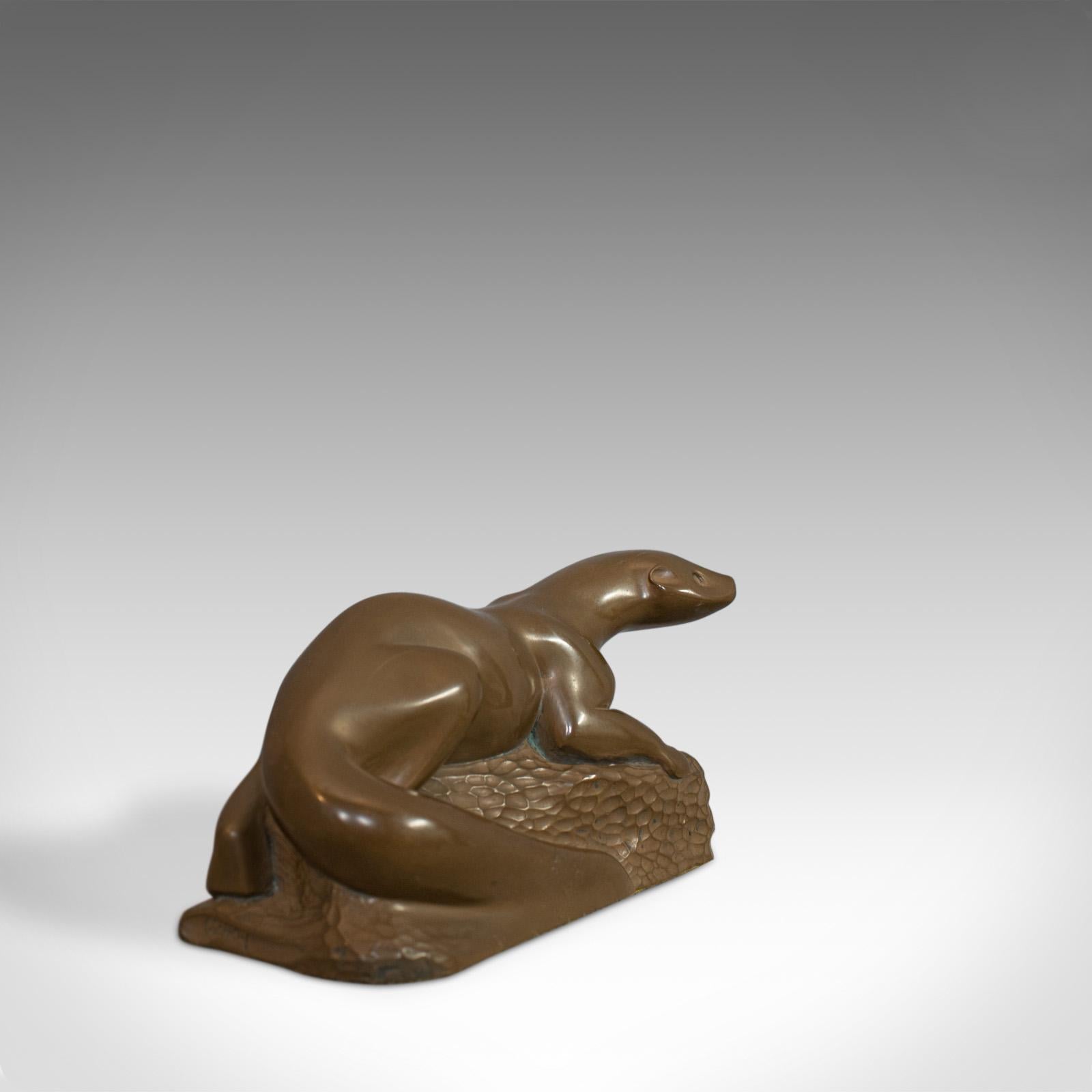20th Century Vintage Decorative Otter, French, Bronze Spelter, Art Deco, Ornament For Sale