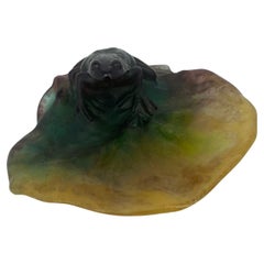 Vintage Decorative “Pate De Far” Crystal Frog Bowl, Vide Poche, Glass