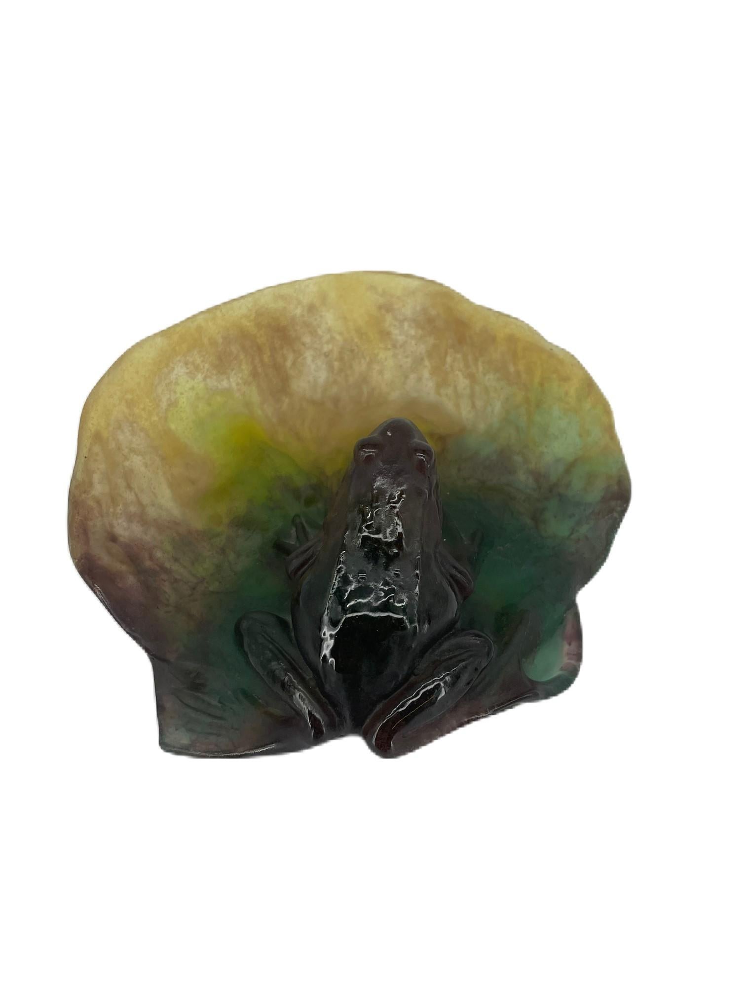 Art Deco Vintage Decorative “Pate De Far” Crystal Frog Bowl, Vide Poche, Glass For Sale