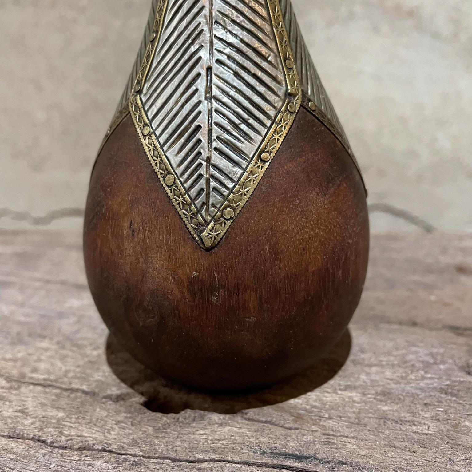 Mid-Century Modern Vintage Decorative Pear Figurine Crafted in Wood and Hammered Metal Mexico 1970s
