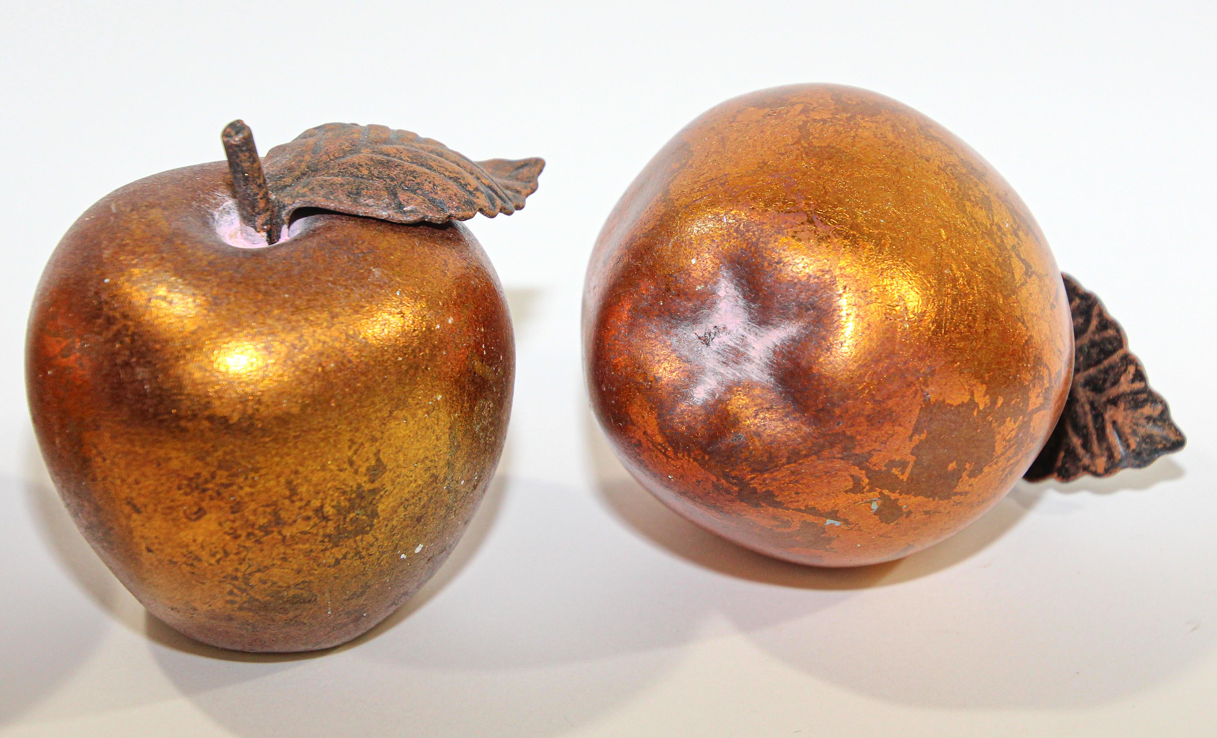 American Vintage Decorative Pears and Apples Gilted Metal Set of Six