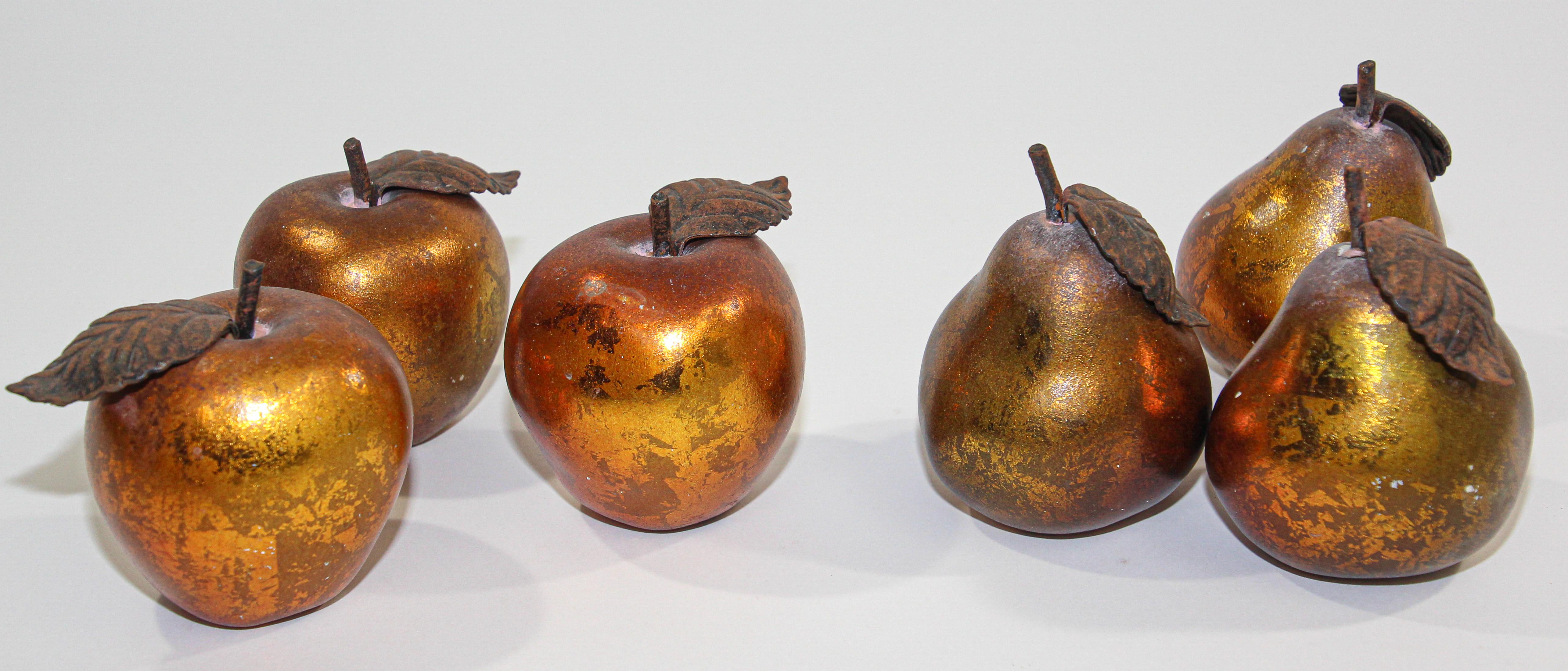 20th Century Vintage Decorative Pears and Apples Gilted Metal Set of Six