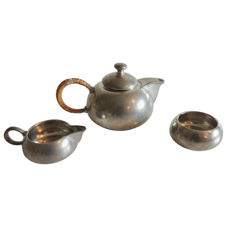 Vintage Decorative Pewter Tea Set by Royal Holland For Sale at 1stdibs