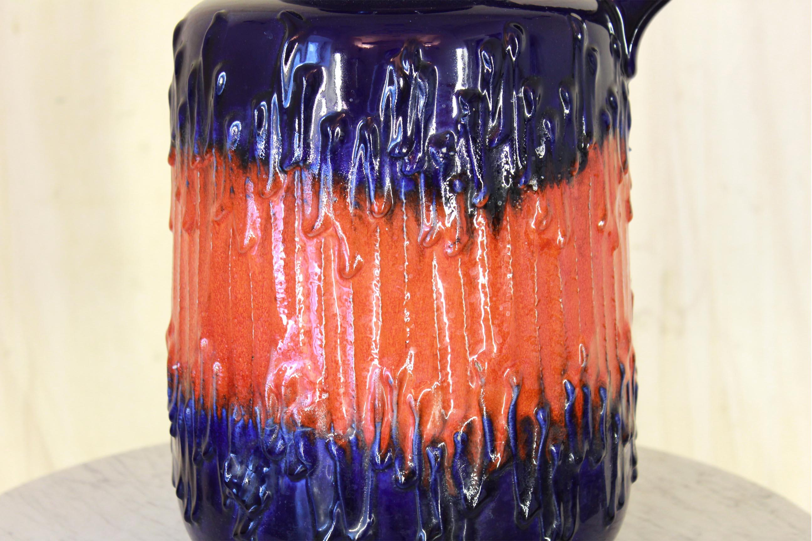 Mid-20th Century Vintage Decorative Ceramic Blue and Red Vase from Scheurich Firm, 1960s