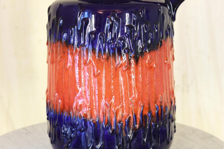 Vintage Decorative Ceramic Blue and Red Vase from Scheurich Firm, 1960s For Sale 1